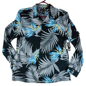 J.Ferrar Tropical Button Down Men Large Black Blue Slim Fit NWT Bird of Paradise